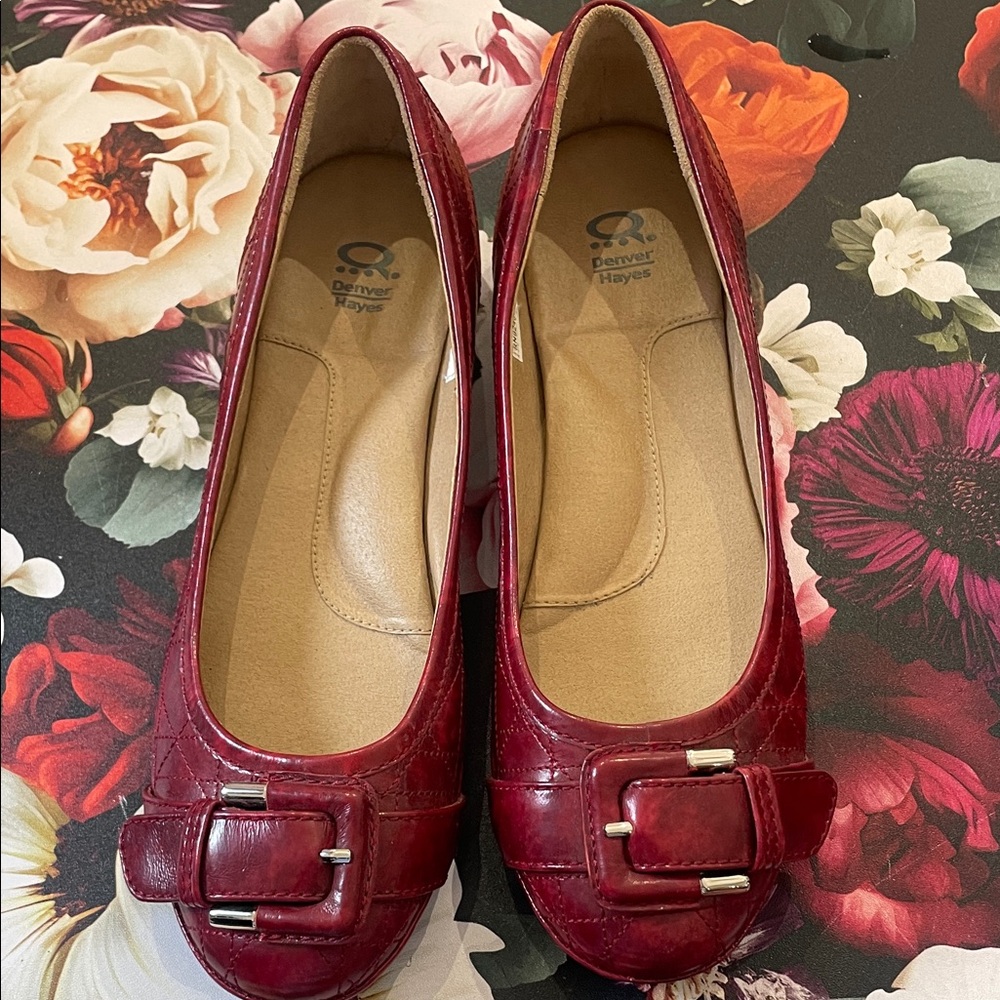 Denver Hayes Women's Deep Burgundy Buckle Ballet Flats